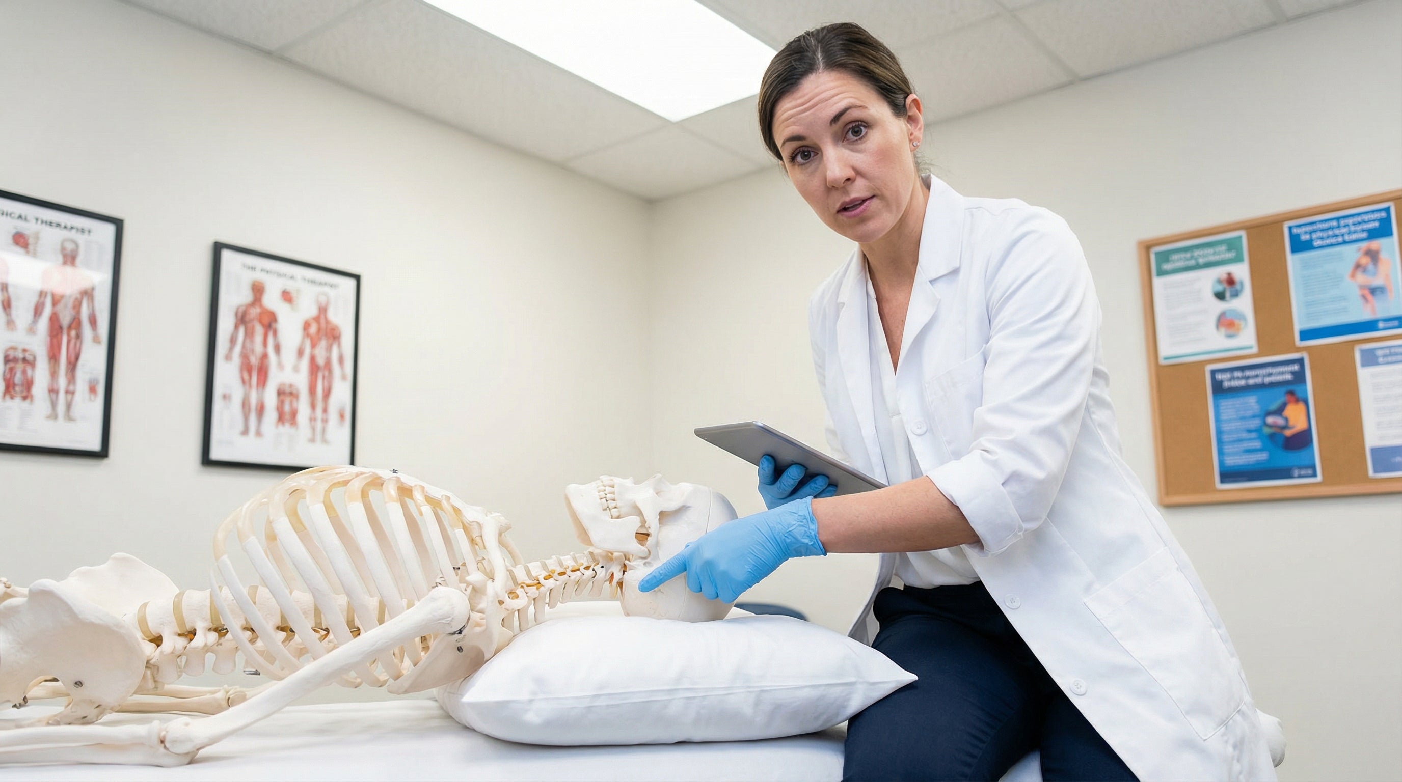 Physical therapist showing the neck problem