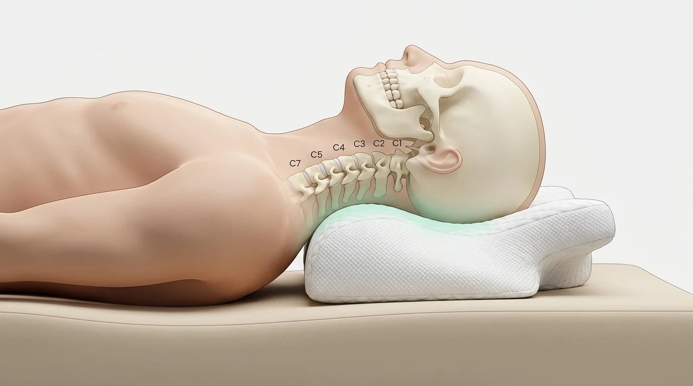 Same skeleton on properly contoured cervical pillow with full neck support